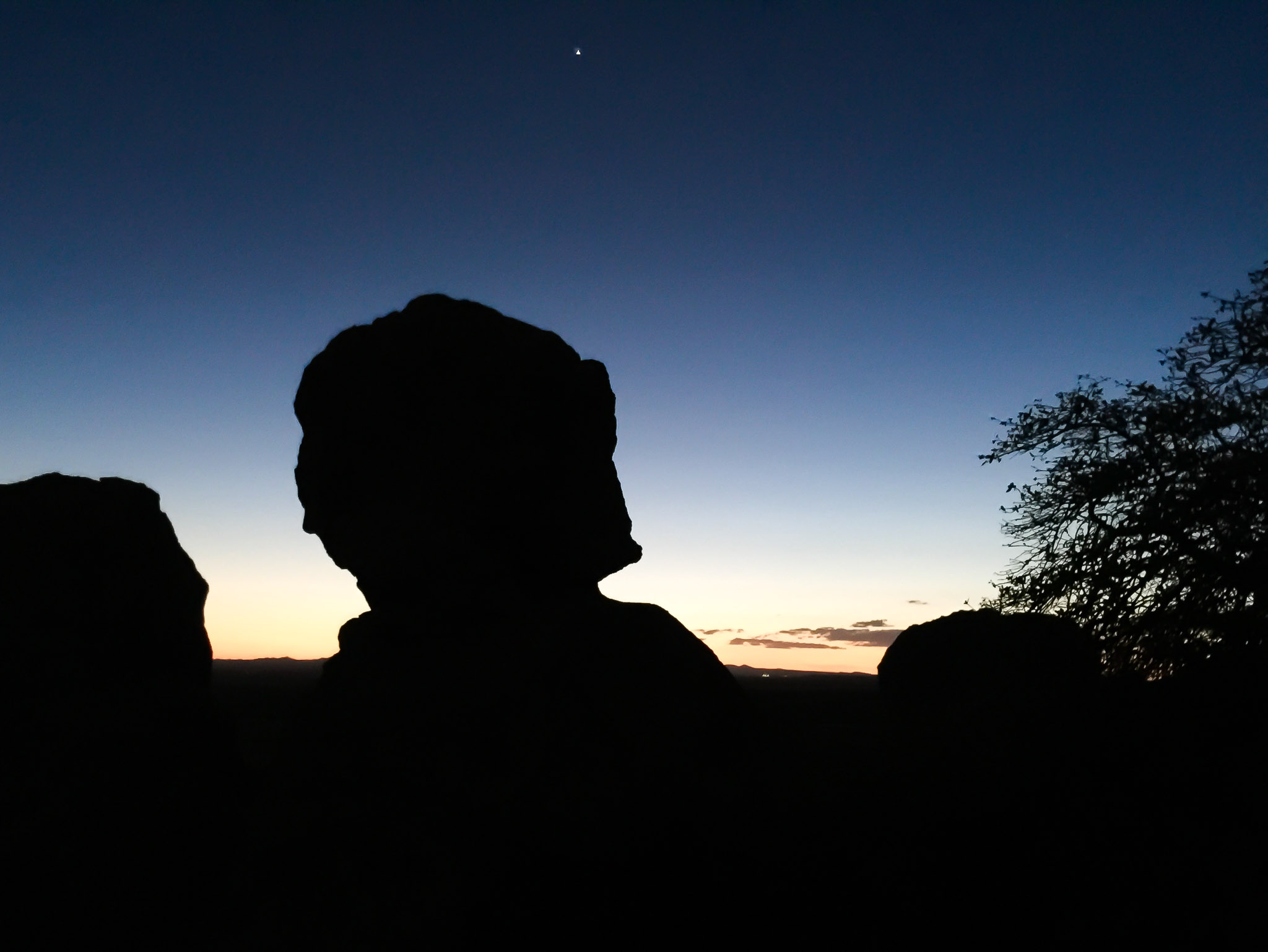 Venus & rock formation at sunset, City of Rocks State Park, Faywood NM, April 1, 2015
