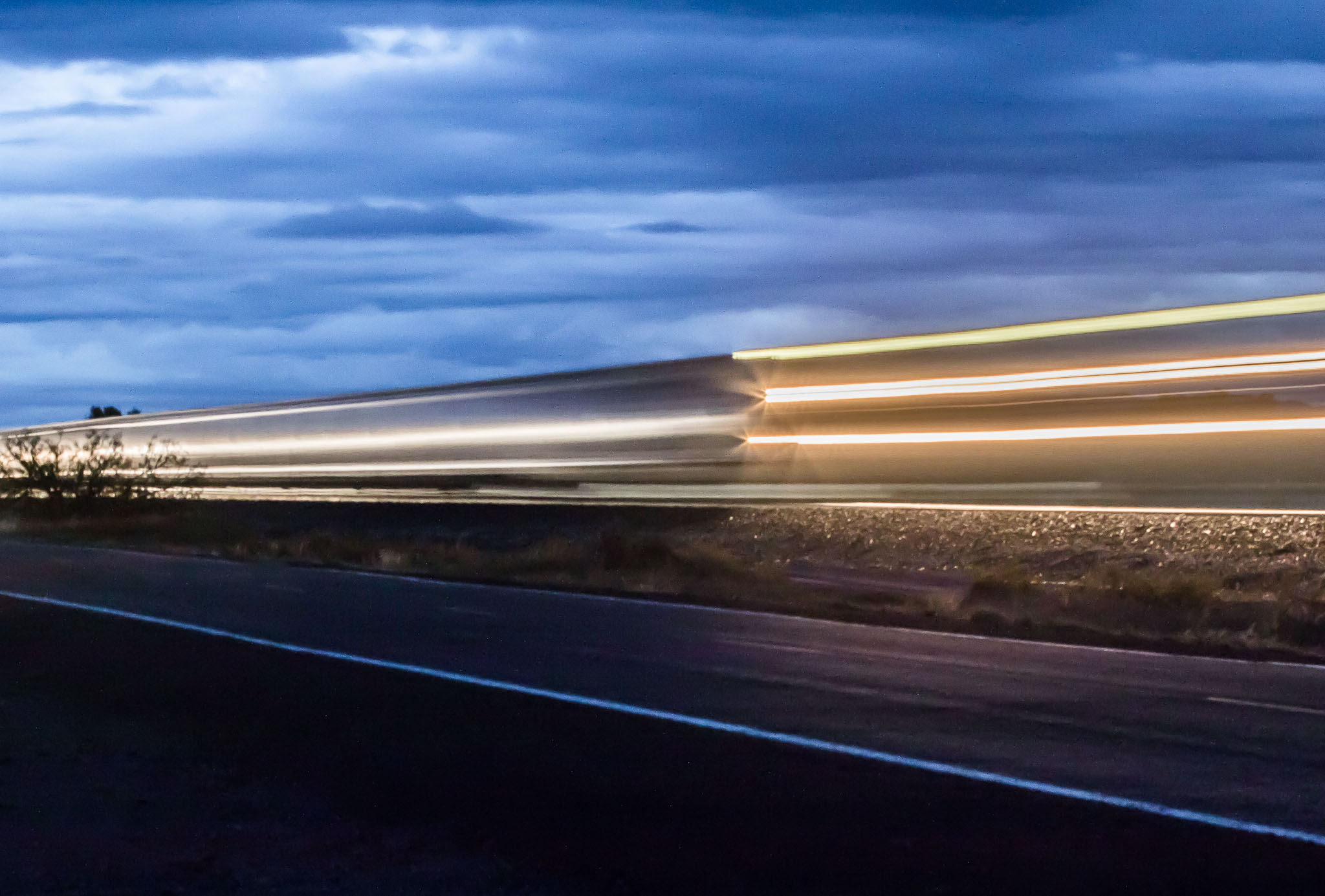 Freight train passing in the night, Bosque del Apache National Wildlife Refuge, San Antonio NM, November 5, 2016