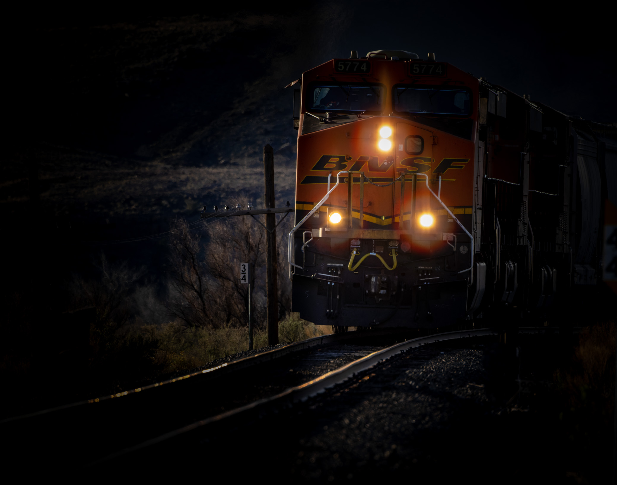BNSF Freight Coming 'Round the Bend, Wellington UT, April 25, 2022