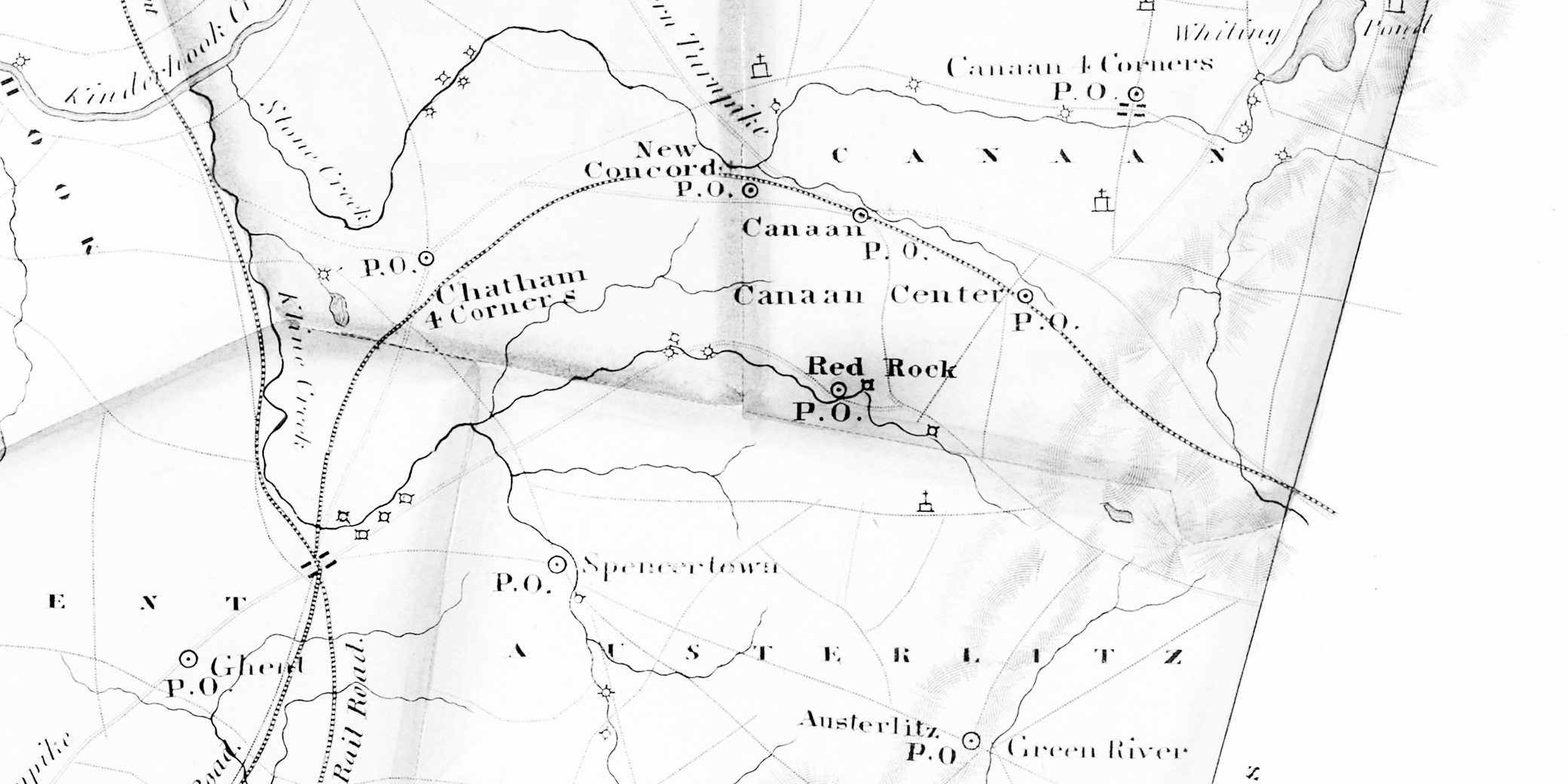 Red Rock area detail from Burr 1839 Columbia County NY map.
