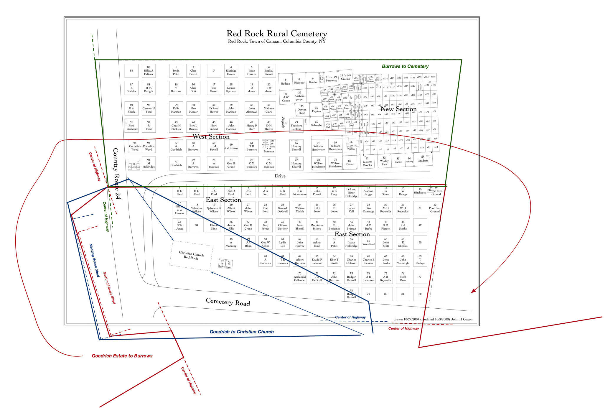 Red Rock Rural Cemetery Map With Deeds Superimposed